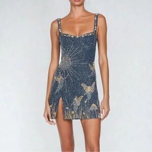 Hand made Embellished Navy Butterfly Mini Dress